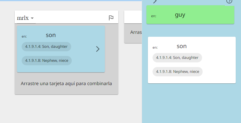 Combinar duplicados moviendo una acepción de la barra lateral