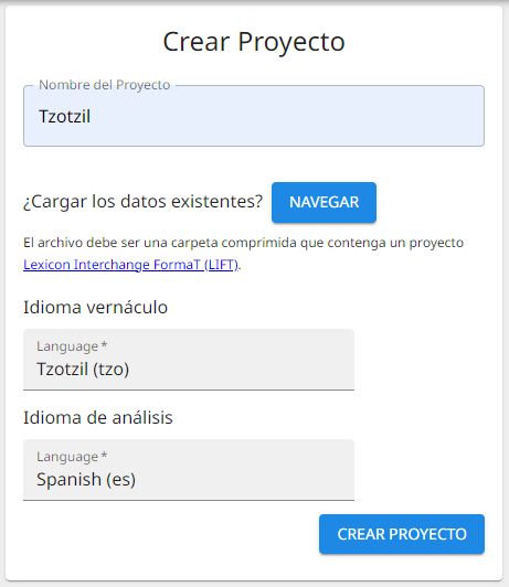 Crear proyecto - Tzotzil