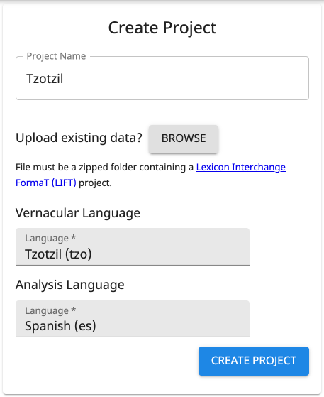 Create Project - Tzotzil